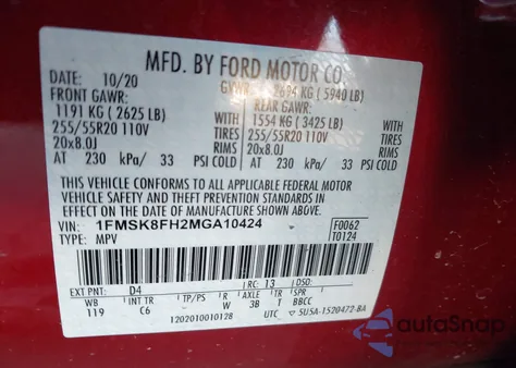 2021 Ford Explorer Limited from USA, damaged, VIN 1FMSK8FH2MGA10424